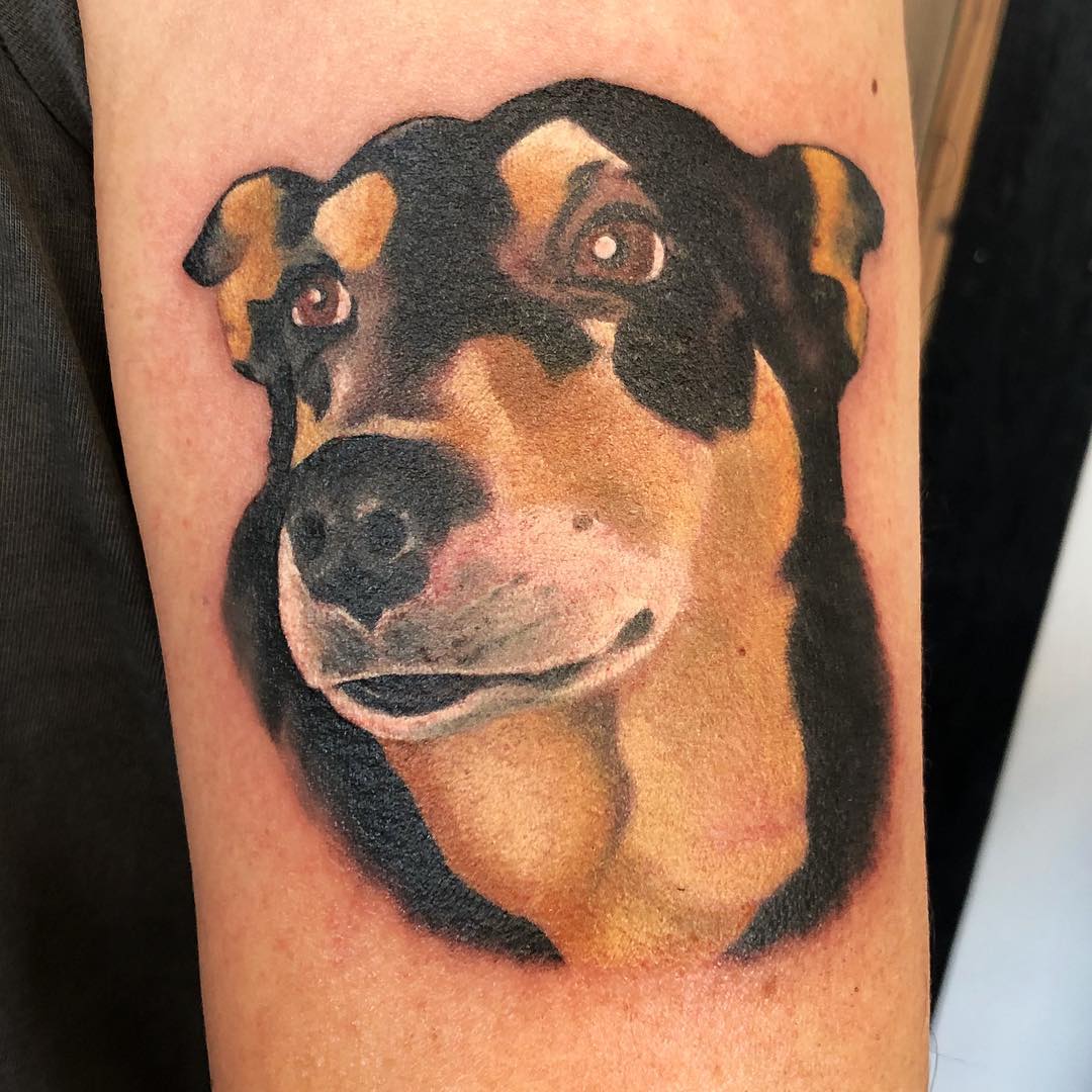 Dog Portrait Tattoo by Chad Lavers at Crimson Empire Tattoo in Edmonton Alberta Canada