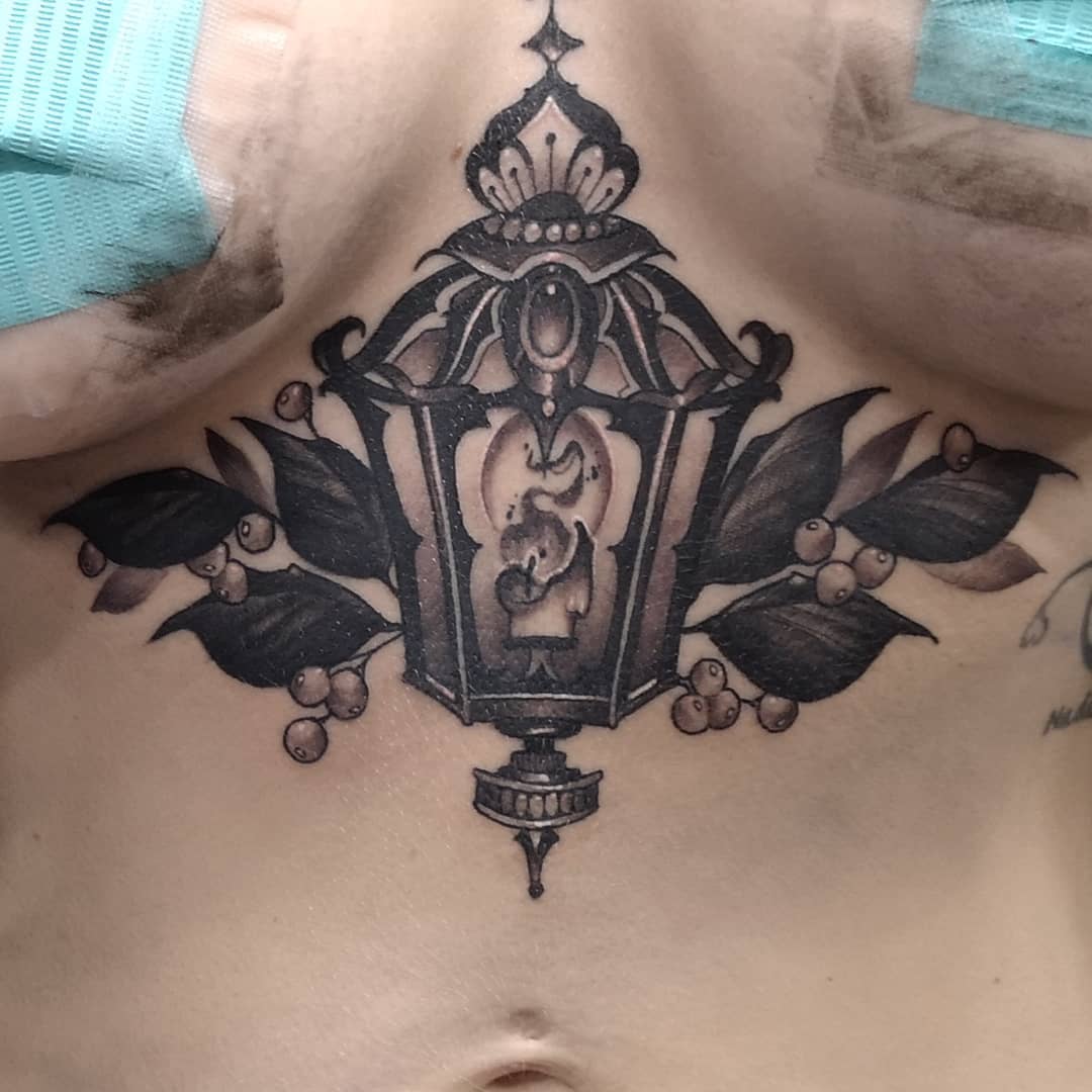 Lantern Sternum Tattoo by Sasha Day at Black Gold Tattoo Co in Edmonton Alberta Canada
