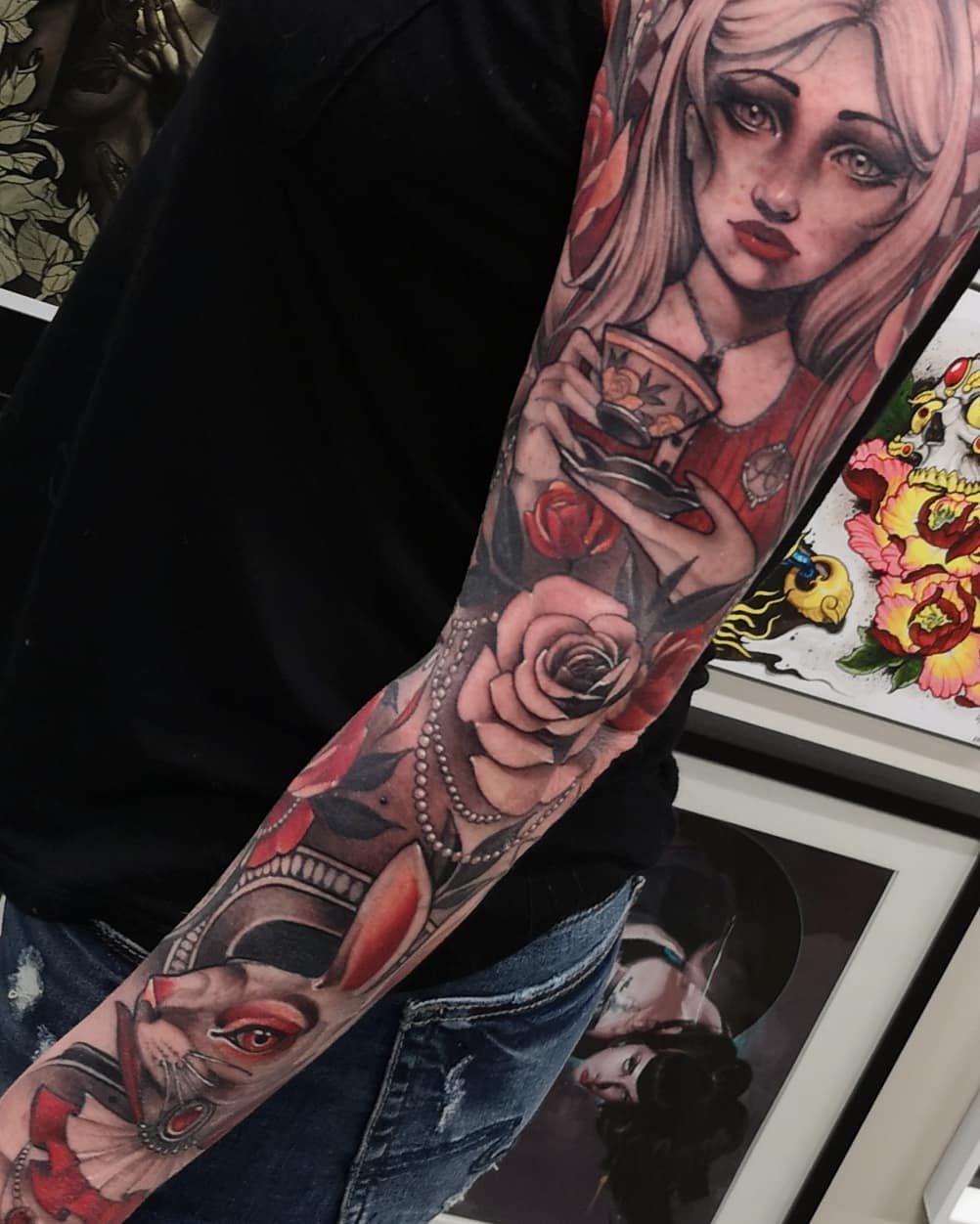 Alice in Wonderland Sleeve by Sasha Day at Black Gold Tattoo Co in Edmonton Alberta Canada