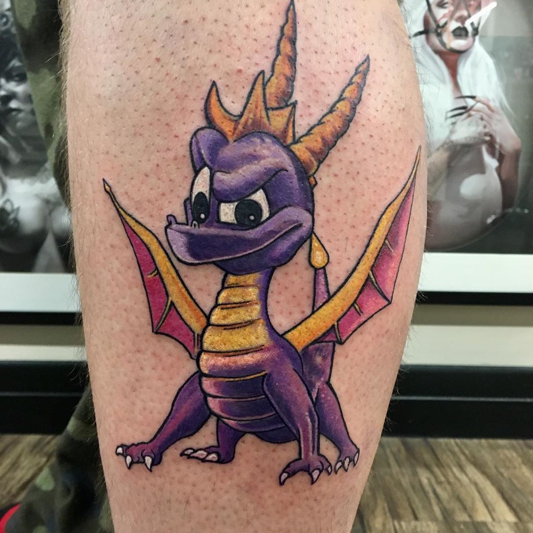 Spyro Tattoo by Chris Labrenz at Black Gold Tattoo Co in Edmonton Alberta Canada
