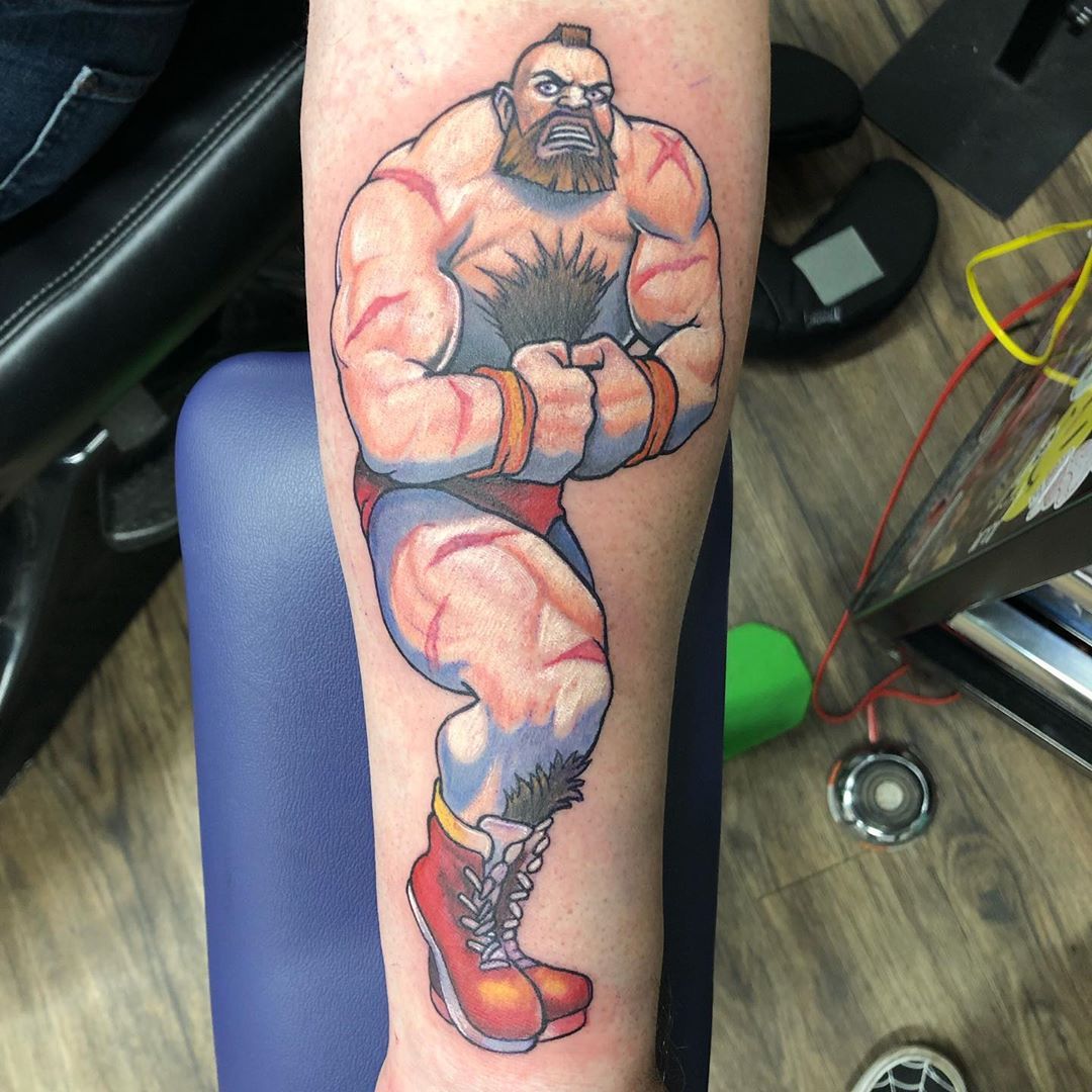 Zangeif Street Fighter Tattoo by Chris Labrenz at Black Gold Tattoo Co in Edmonton Alberta Canada
