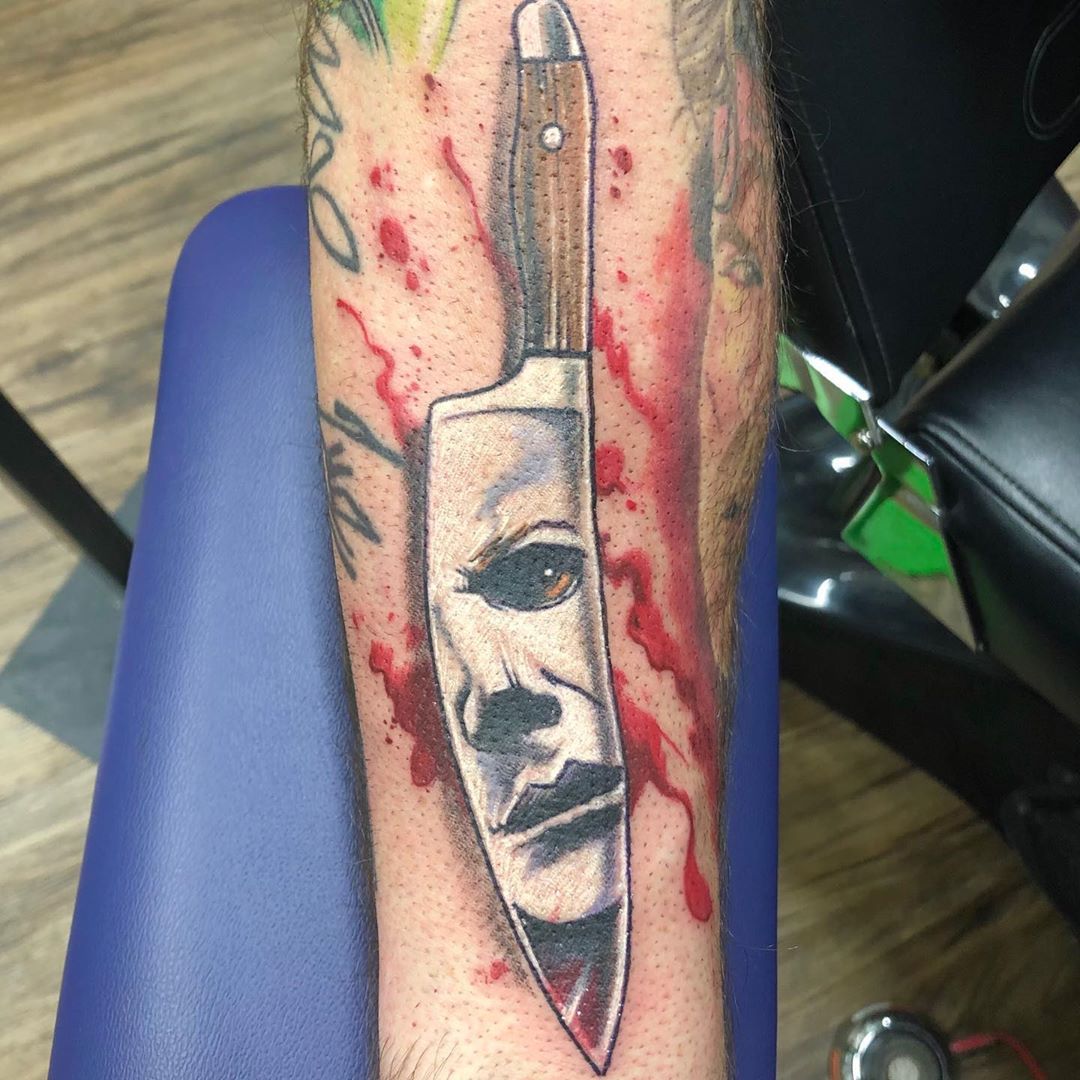Michael Meyers Knife Tattoo by Chris Labrenz at Black Gold Tattoo Co in Edmonton Alberta Canada