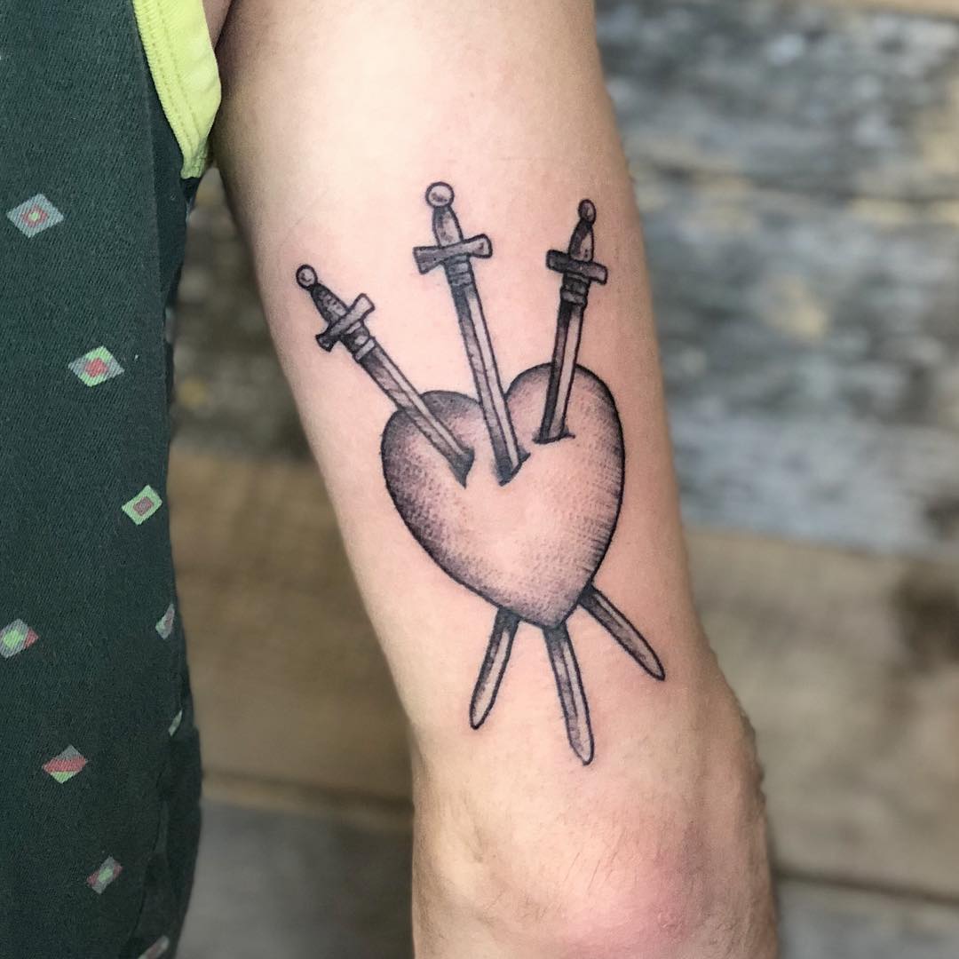 Swords and Heart Tattoo by Vanessa Spezowka at Crimson Empire Tattoo in Edmonton Alberta Canada