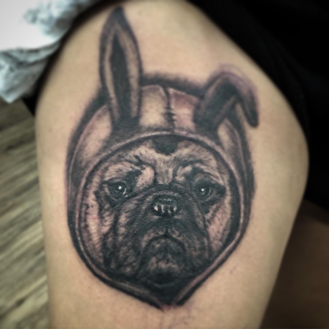 Dog Portrait Tattoo by Steve Hayes at Black Gold Tattoo Co in Edmonton Alberta Canada