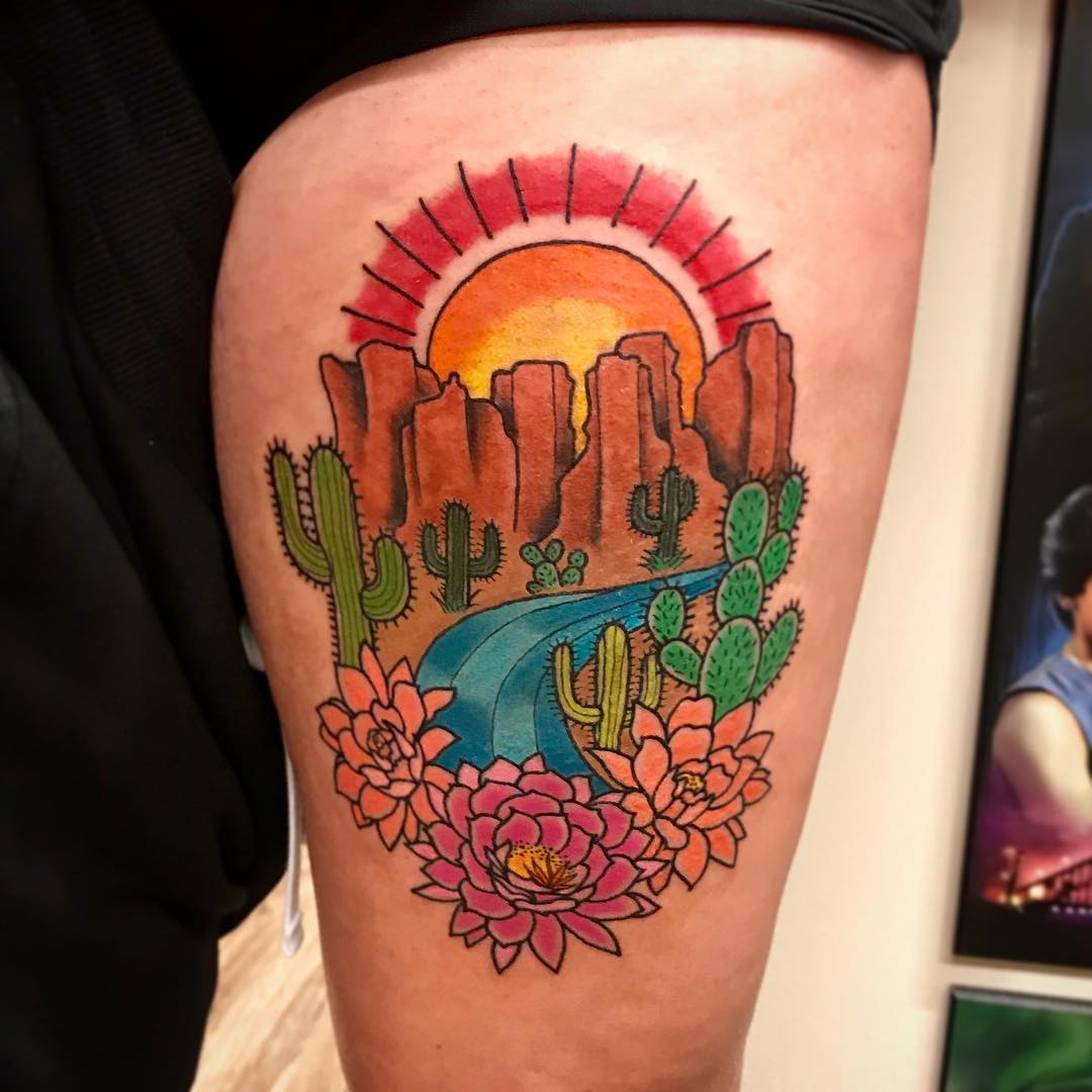 Arizona Landscape Tattoo by Jess Alther at Black Gold Tattoo Co in Edmonton Alberta Canada