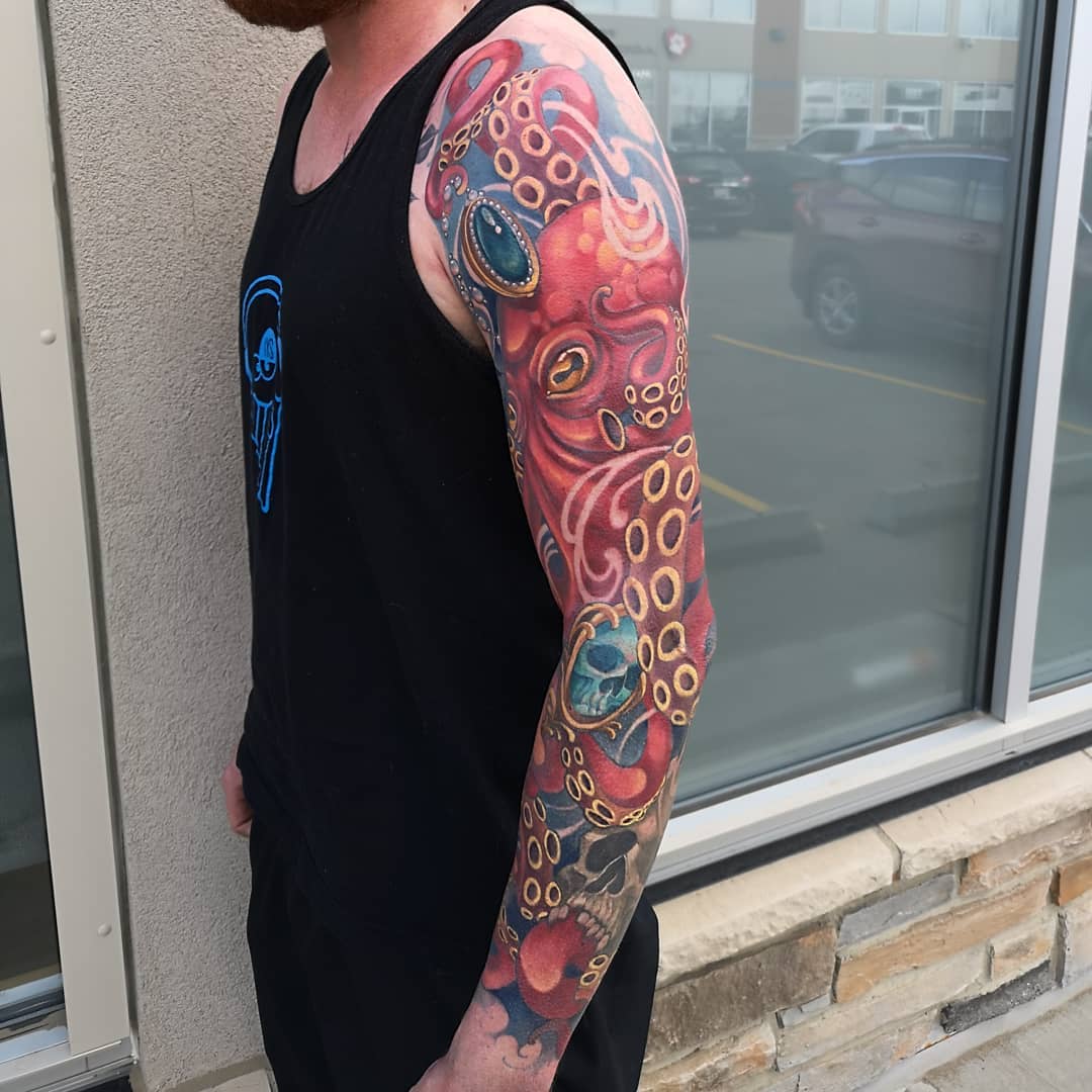 Underwater Octopus Sleeve by Sasha Day at Black Gold Tattoo Co in Edmonton Alberta Canada