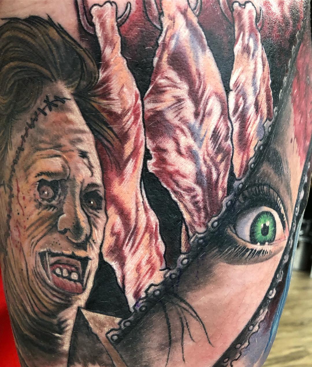 Leatherface Tattoo by Chris Labrenz at Black Gold Tattoo Co in Edmonton Alberta Canada