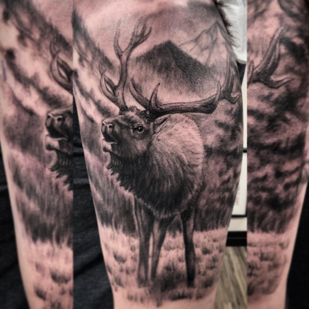 Caribou Wilderness Tattoo by Steve Hayes at Black Gold Tattoo Co in Edmonton Alberta Canada