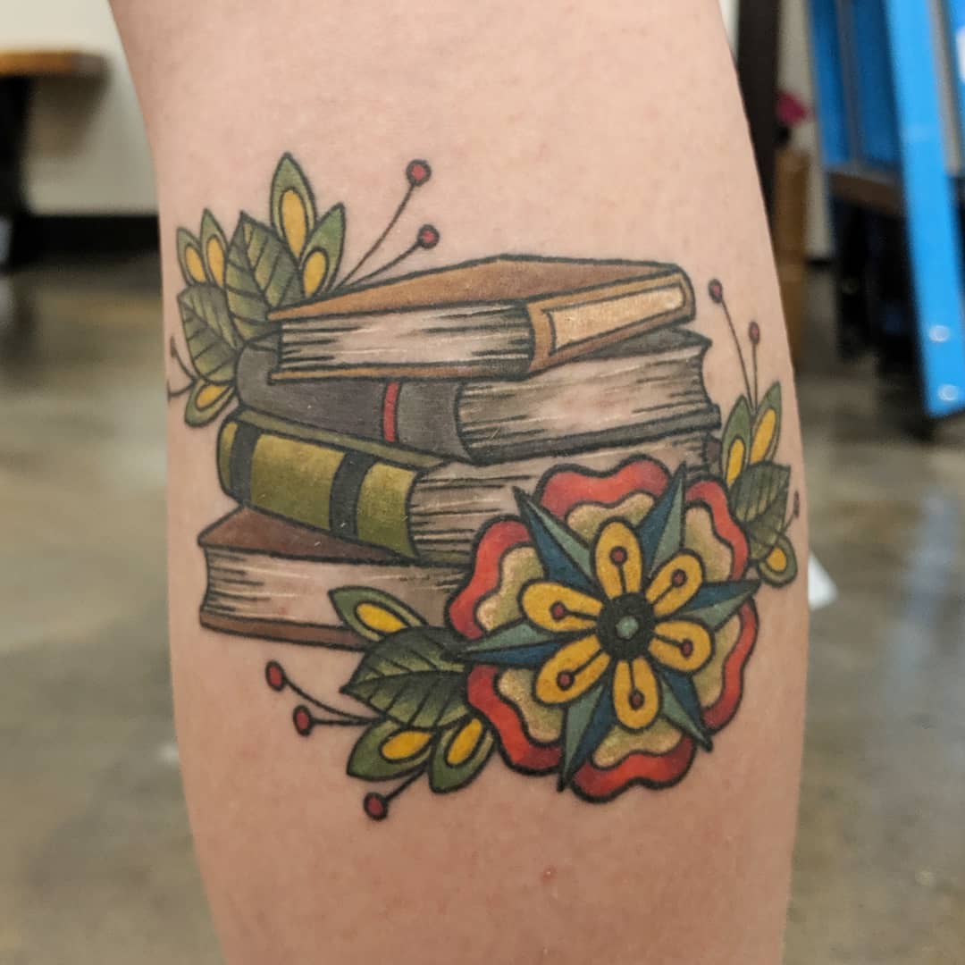 Books Tattoo by Sheila Anderson at Crimson Empire Tattoo in Edmonton Alberta Canada