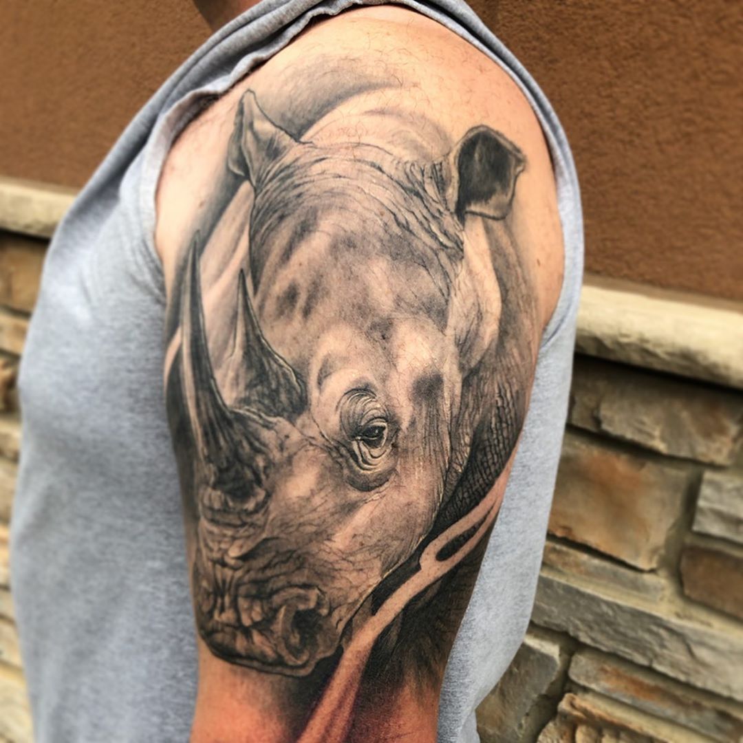 Rhino Tattoo by Sarah Michelle at Black Gold Tattoo Co in Edmonton Alberta Canada