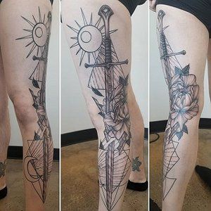 Sword Flower Geometric Tattoo by Adrienne Alexander at Crimson Empire Tattoo in Edmonton Alberta Canada