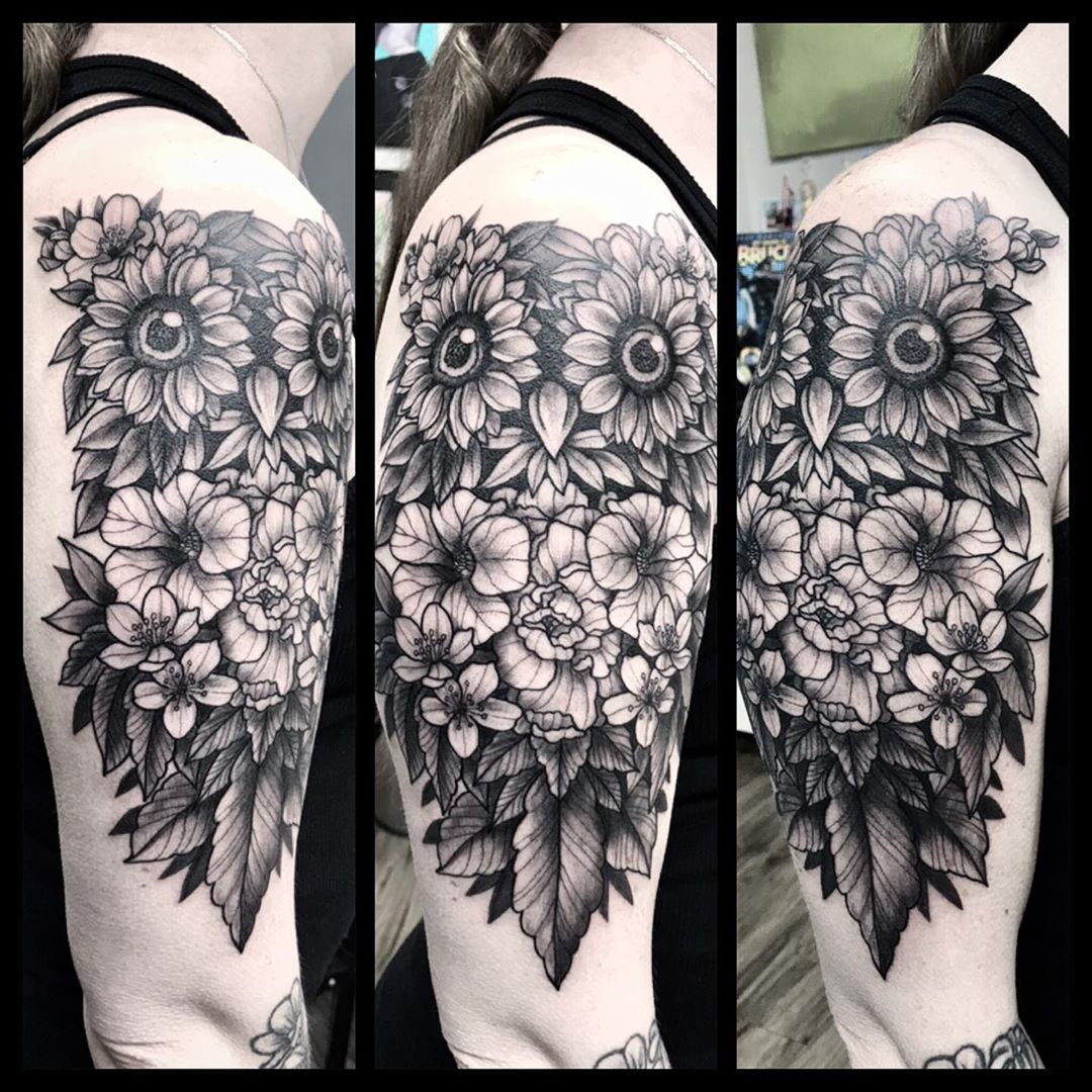 Floral Owl Tattoo by Jess Alther at Black Gold Tattoo Co in Edmonton Alberta Canada