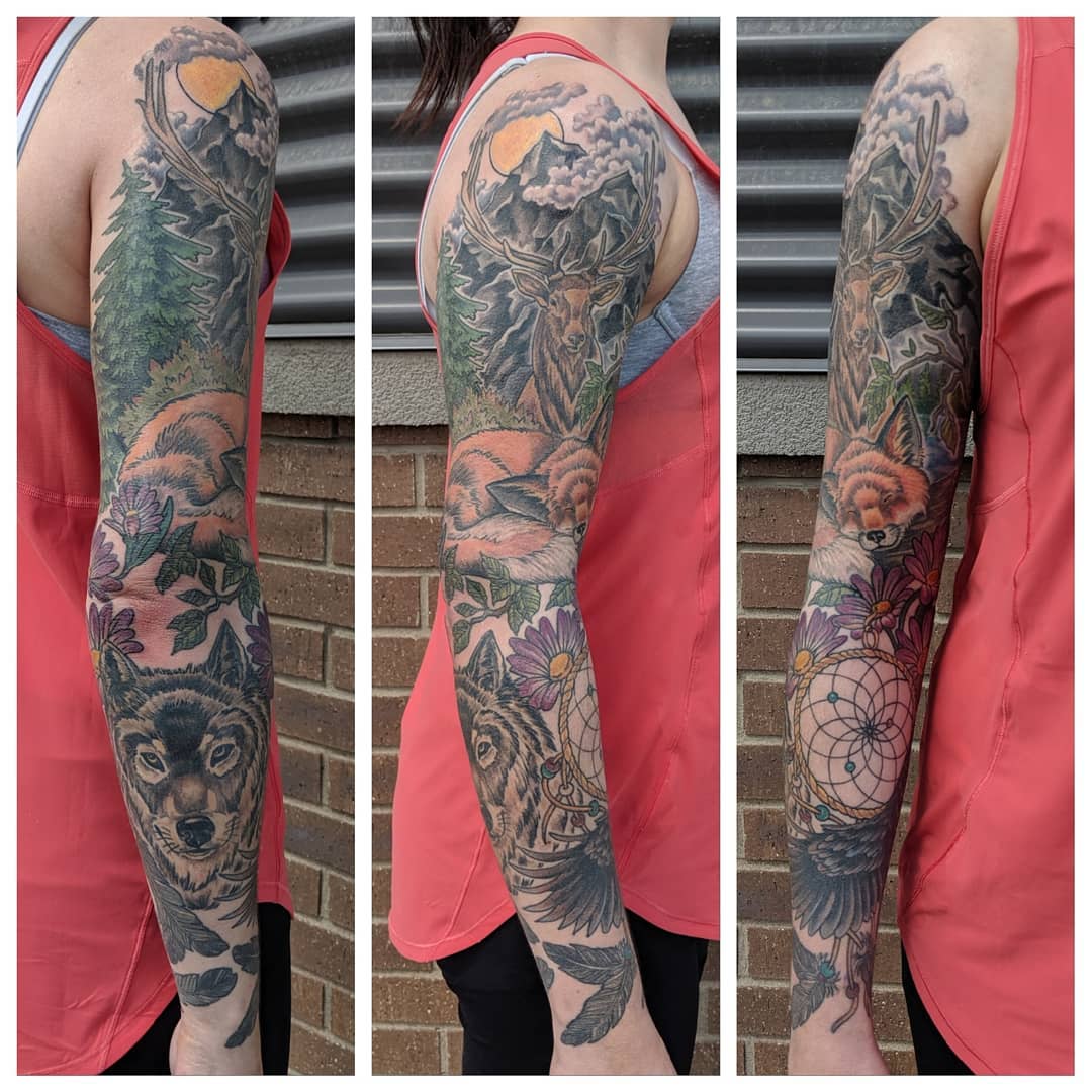 Nature Sleeve by Sheila Anderson at Crimson Empire Tattoo in Edmonton Alberta Canada
