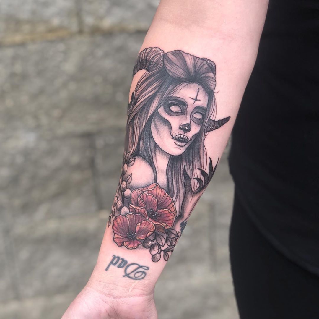 Witch Demon Tattoo by Vanessa Spezowka at Crimson Empire Tattoo in Edmonton Alberta Canada