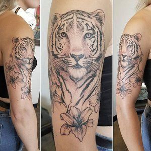 Tiger and Floral Tattoo by Adrienne Alexander at Crimson Empire Tattoo in Edmonton Alberta Canada