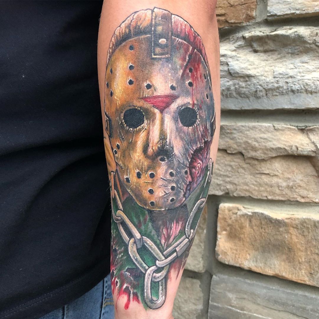 Jason Voorhees Tattoo by Chris Labrenz at Black Gold Tattoo Co in Edmonton Alberta Canada