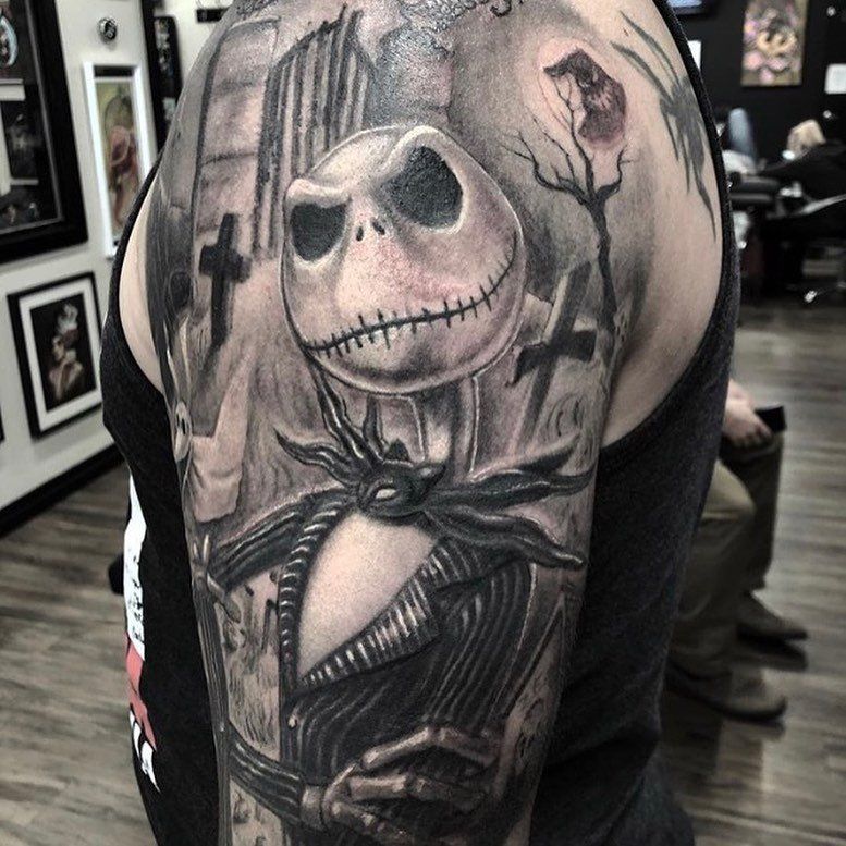Jack Skellington Tattoo by Steve Hayes at Black Gold Tattoo Co in Edmonton Alberta Canada