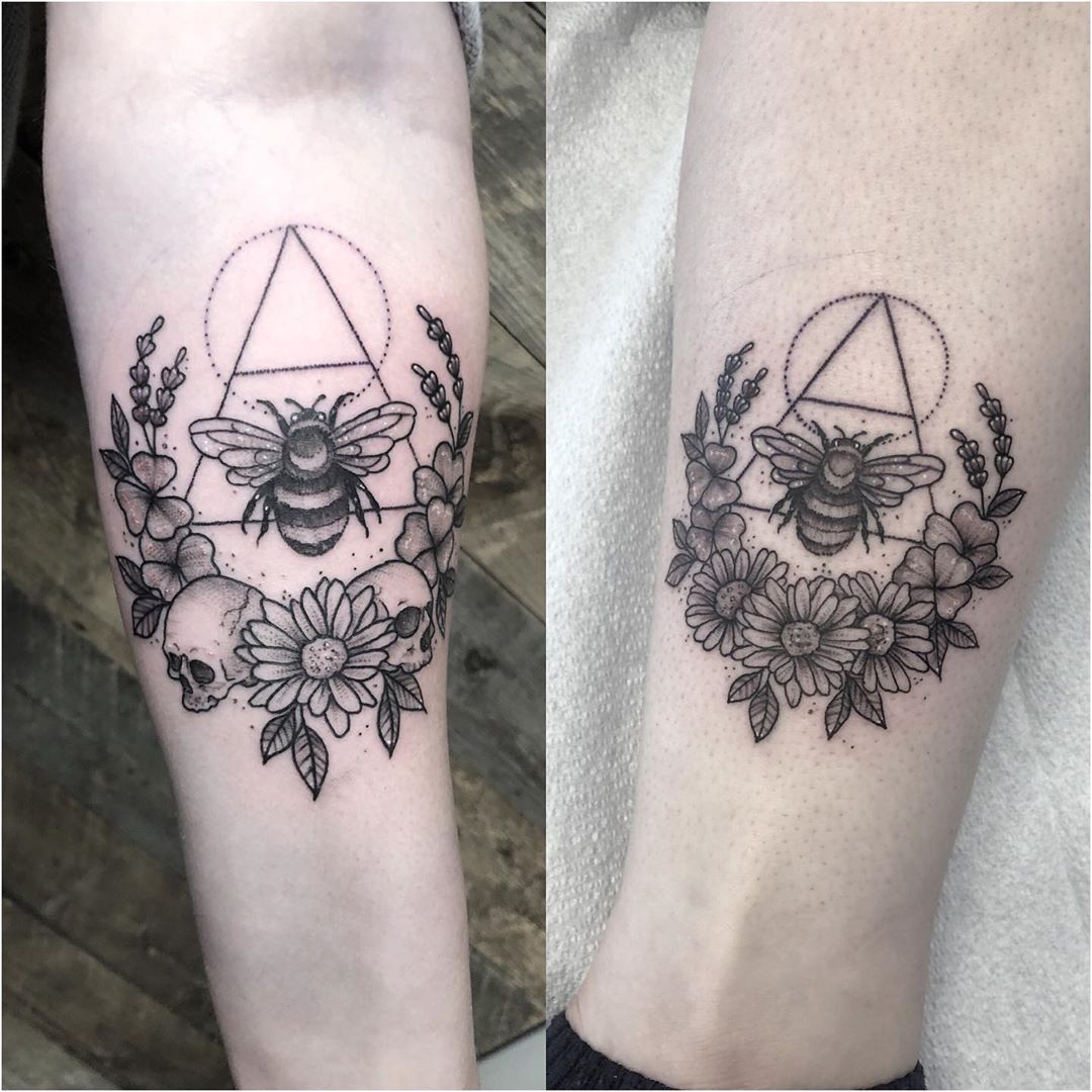 Bee Tattoos by Vanessa Spezowka at Crimson Empire Tattoo in Edmonton Alberta Canada