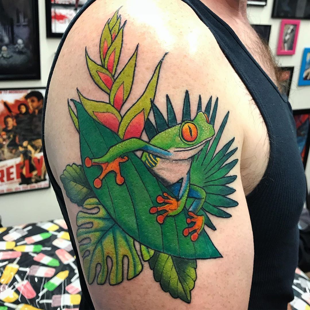 Tree Frog Tattoo by Jess Alther at Black Gold Tattoo Co in Edmonton Alberta Canada