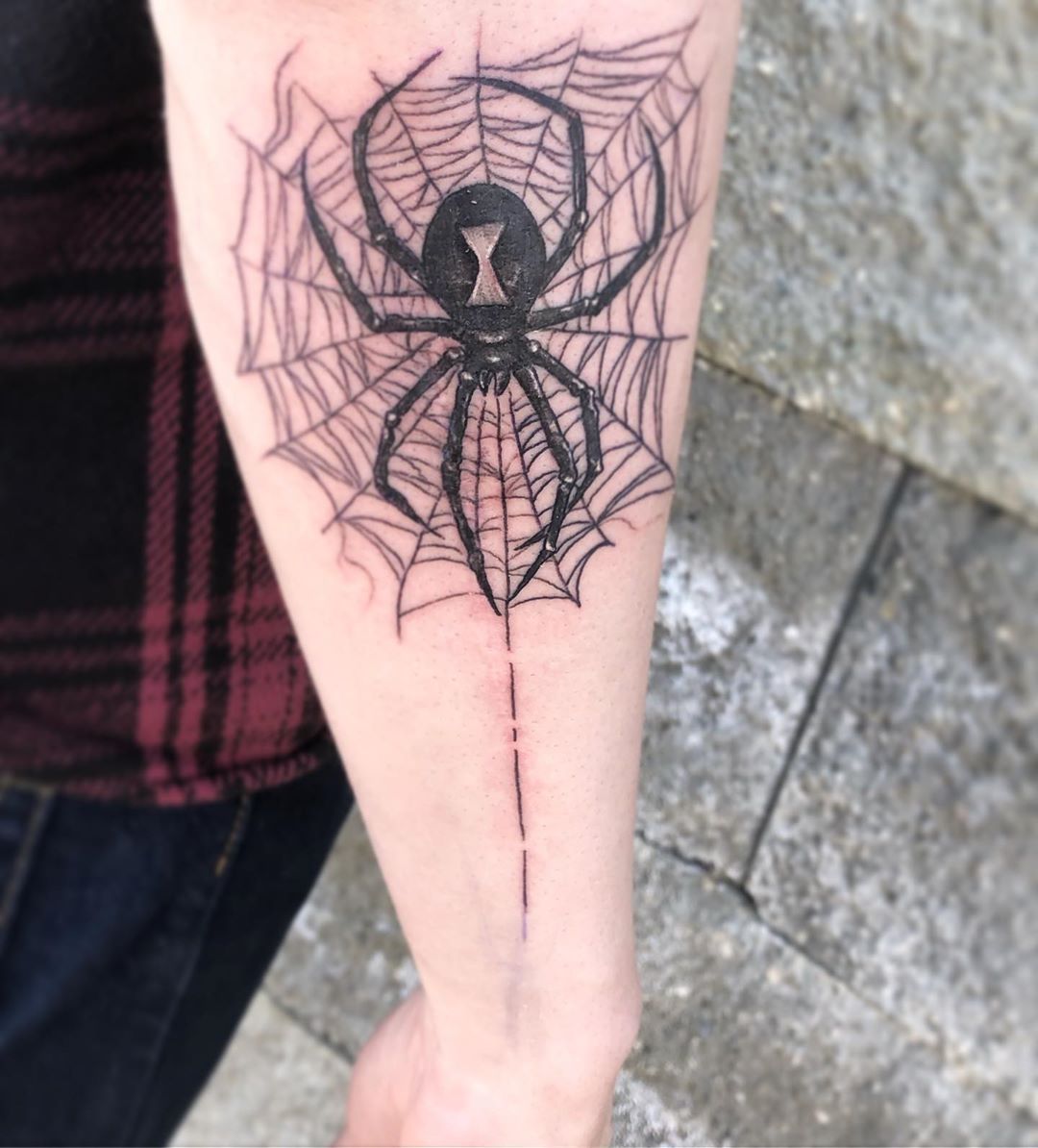 Black Widow Tattoo by Vanessa Spezowka at Crimson Empire Tattoo in Edmonton Alberta Canada