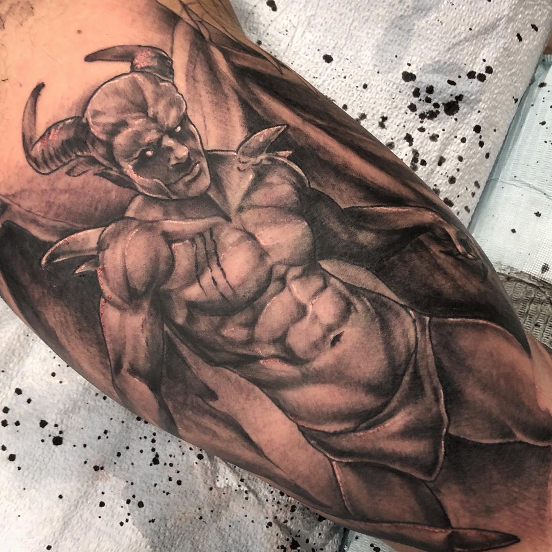 Demon Tattoo by Sarah Michelle at Black Gold Tattoo Co in Edmonton Alberta Canada