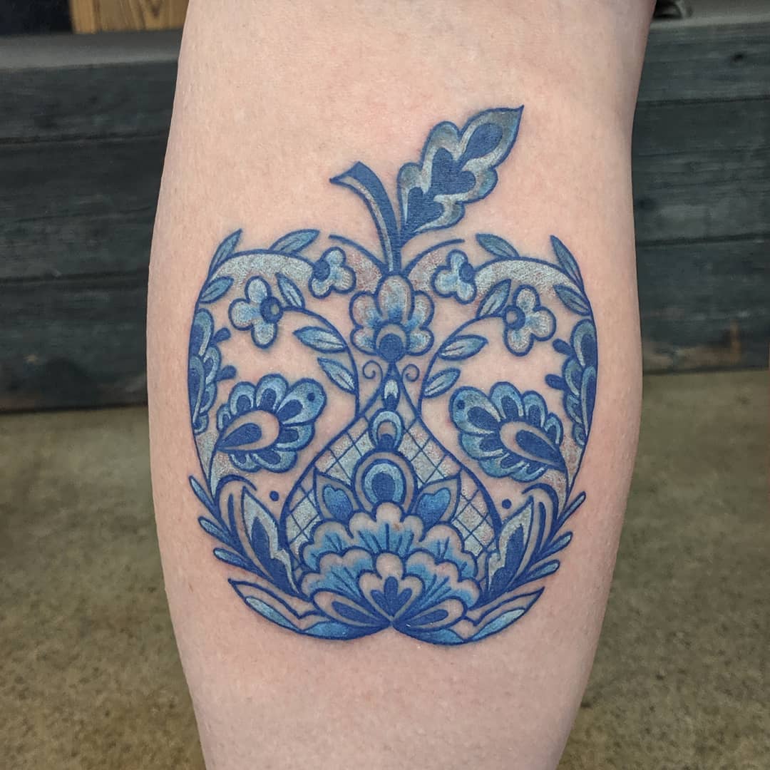 Floral Apple Tattoo by Sheila Anderson at Crimson Empire Tattoo in Edmonton Alberta Canada
