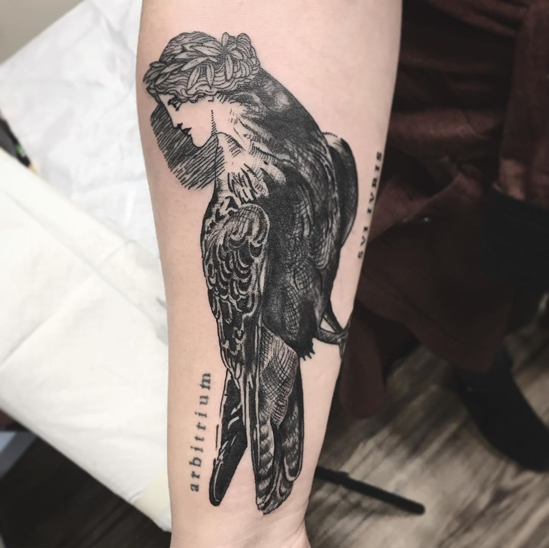 Greek Siren Tattoo by Jess Alther at Black Gold Tattoo Co in Edmonton Alberta Canada