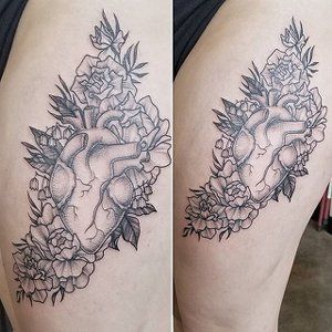 Anatomical Heart and Flowers Tattoo by Adrienne Alexander at Crimson Empire Tattoo in Edmonton Alberta Canada