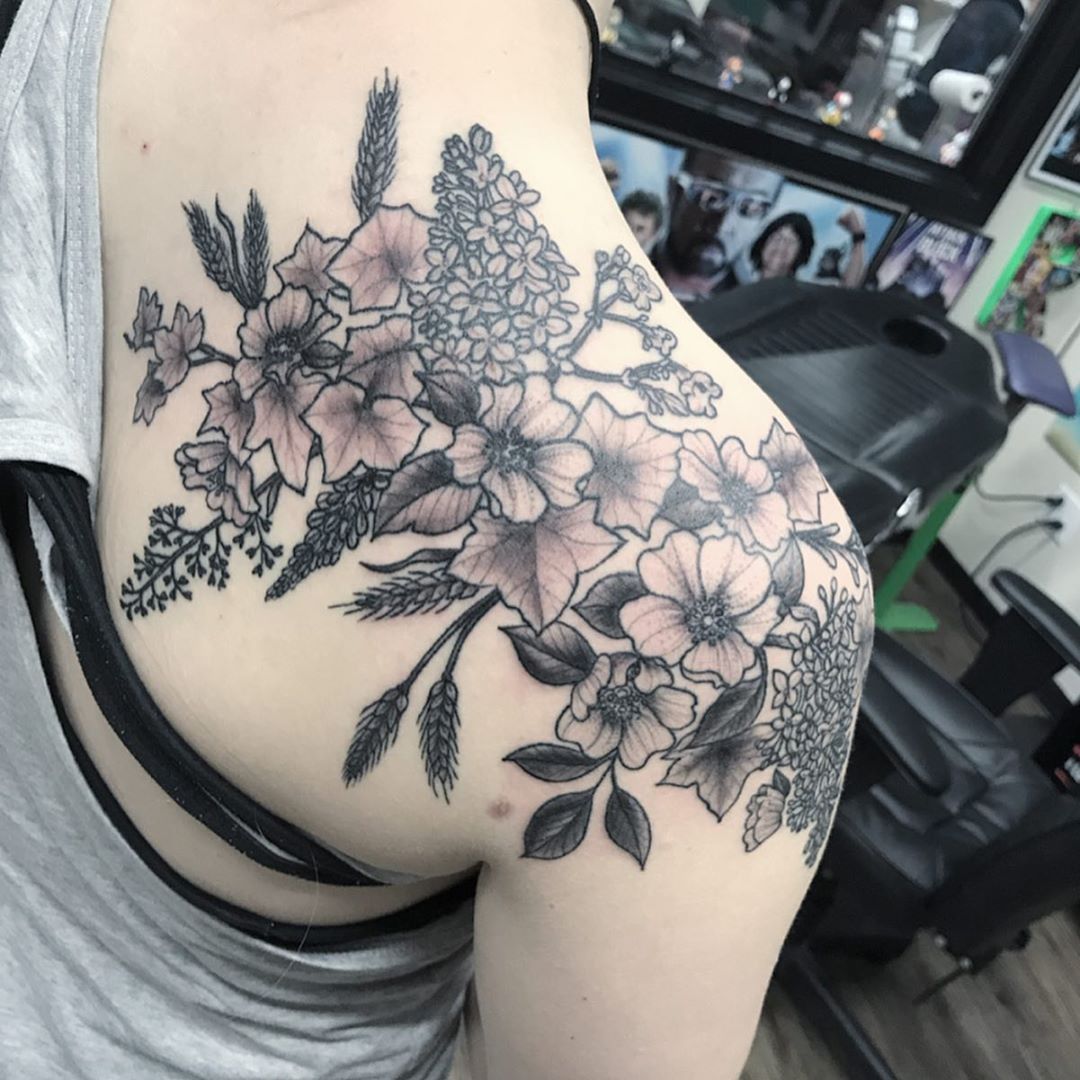 Floral Tattoo by Jess Alther at Black Gold Tattoo Co in Edmonton Alberta Canada