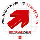 Ein roter Pfeil nach oben mit den Worten „Wir machen Profis“