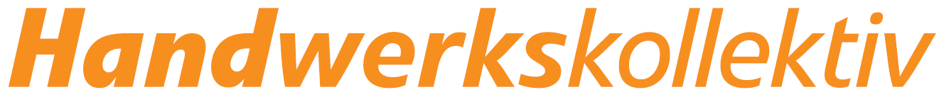 Das Wort Handwerkskollektiv ist in Orange auf weissem Hintergrund geschrieben