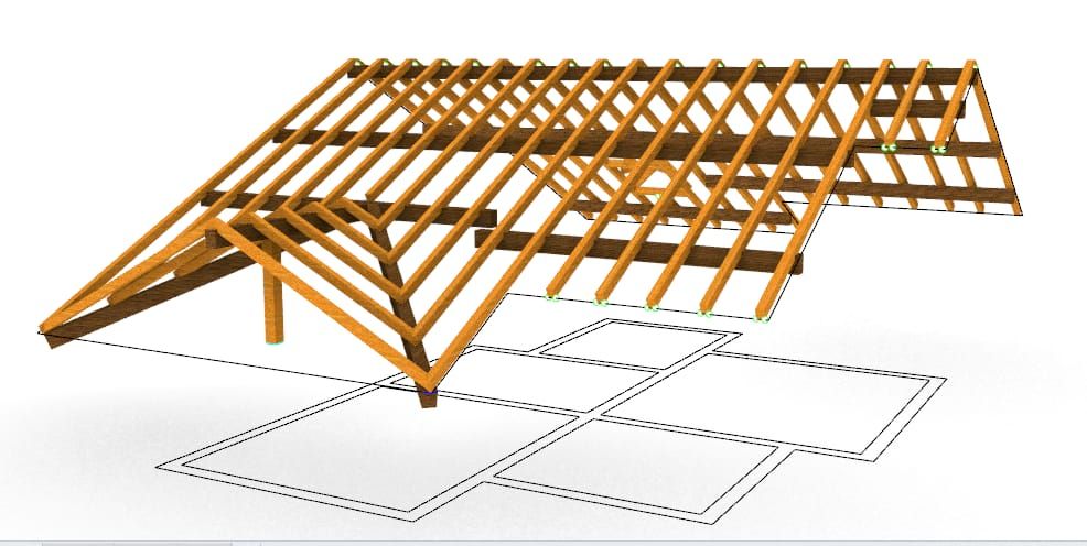 Un modello 3D di un tetto in legno su uno sfondo bianco