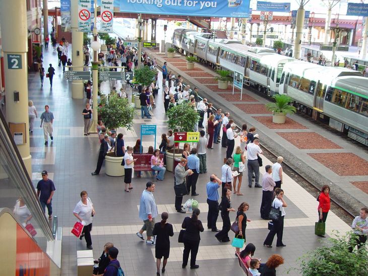 People in a busy train station