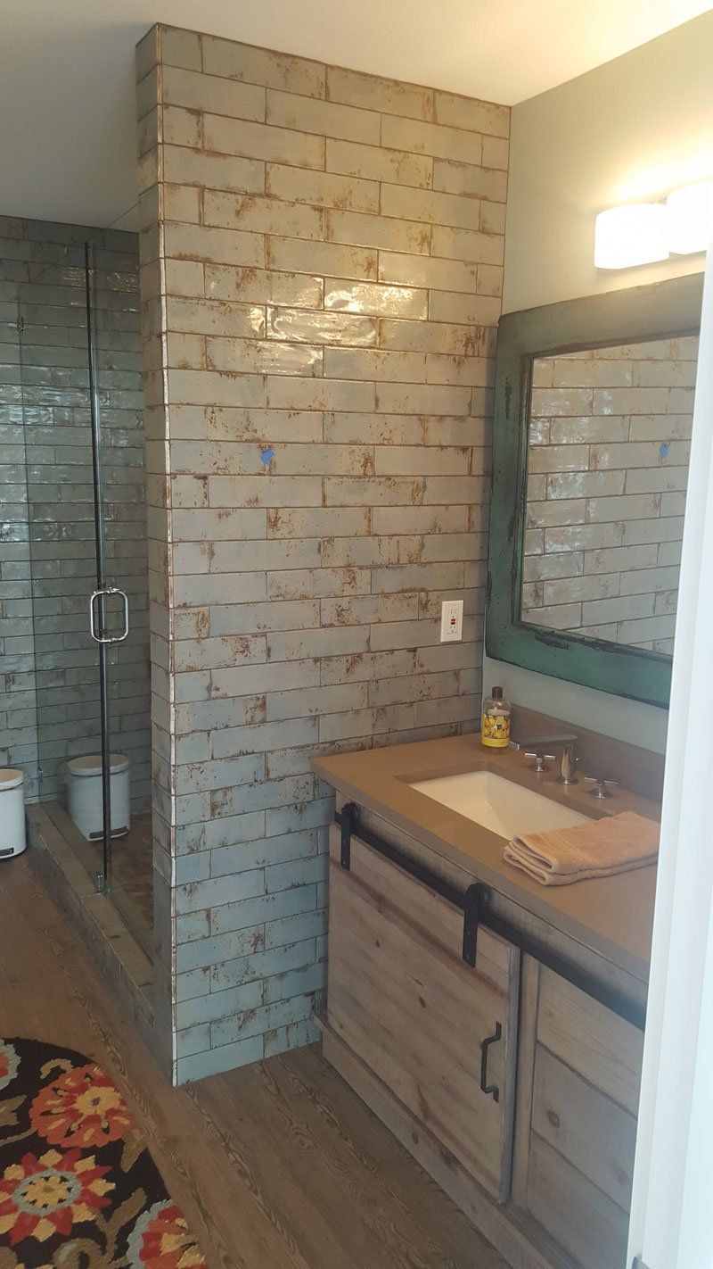 small bath- floor to ceiling wall tile