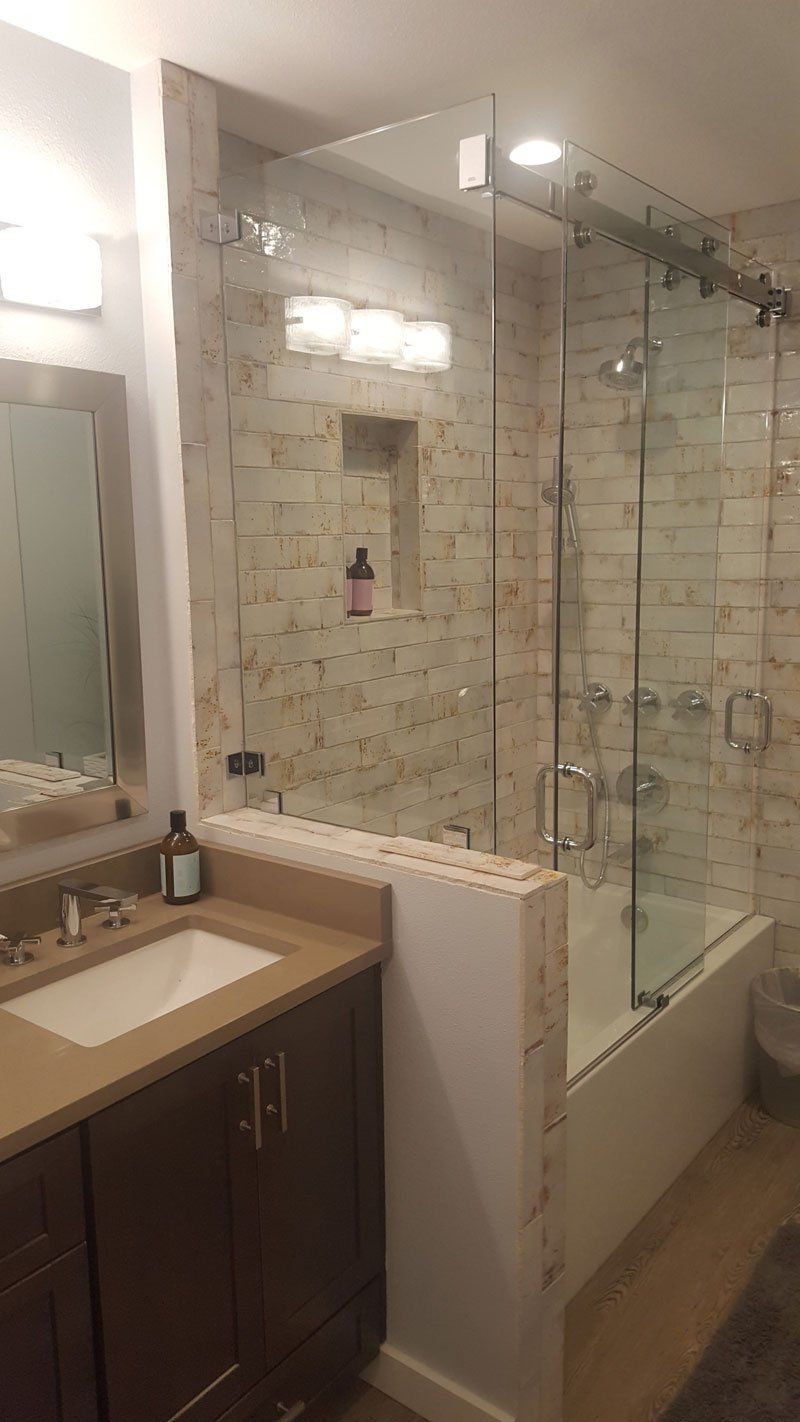 sliding shower door with barn door style hardware