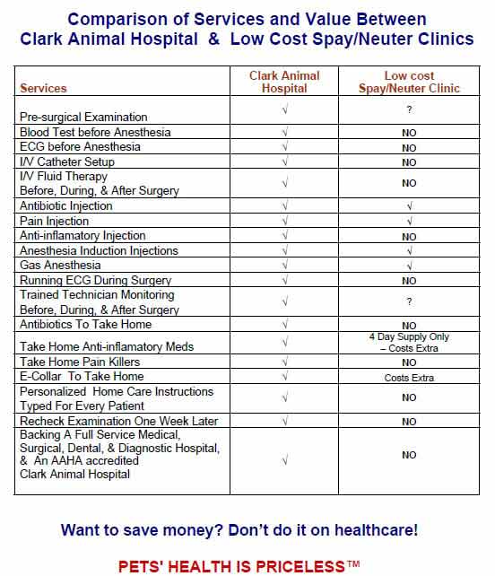 Service Comparison - Animal Hospital in Rahway, NJ Service Comparison - Animal Hospital in Rahway, NJ
