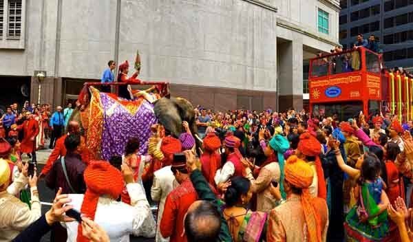 groom on elephant at wedding