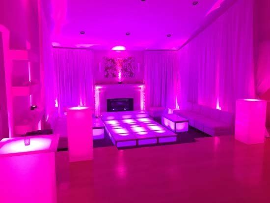 purple lighting in building