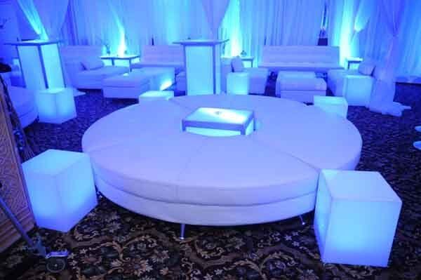 blue lighting on white furniture