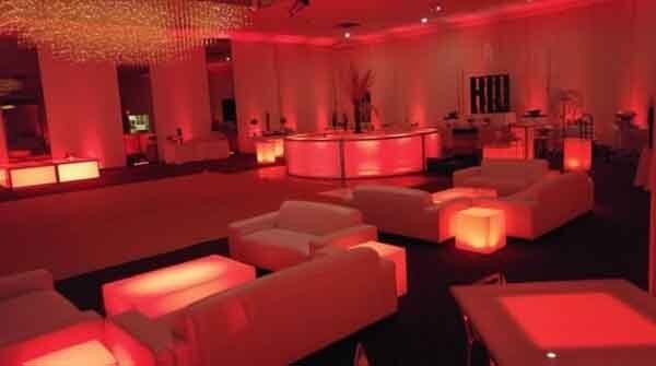 white furniture with red lighting
