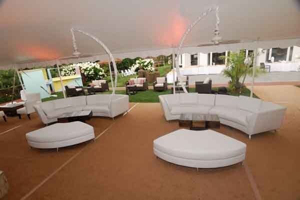 white chairs and foot rests