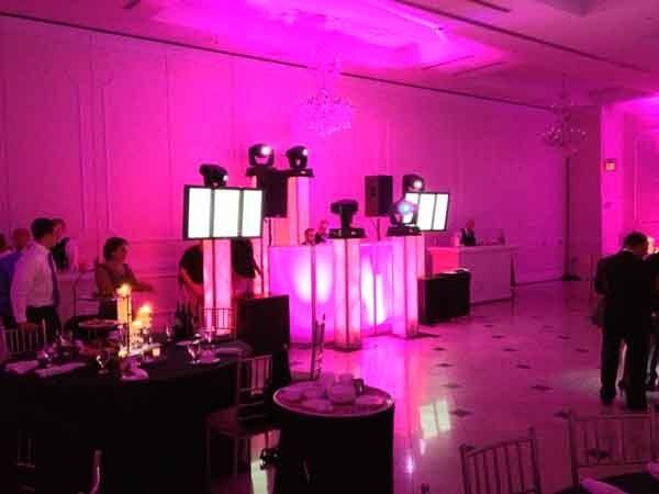pink lighting on dj booth
