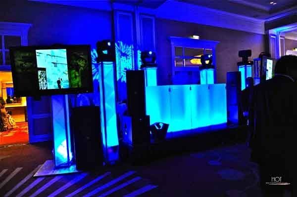 blue lighting on dj booth