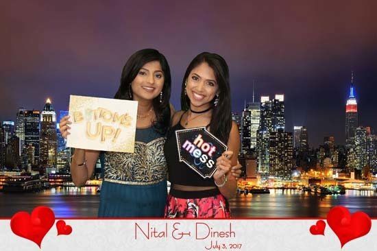 two women posing for a photo booth photo