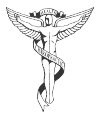Anatomy-winged figure holding banner, possibly medical or health-related logo.