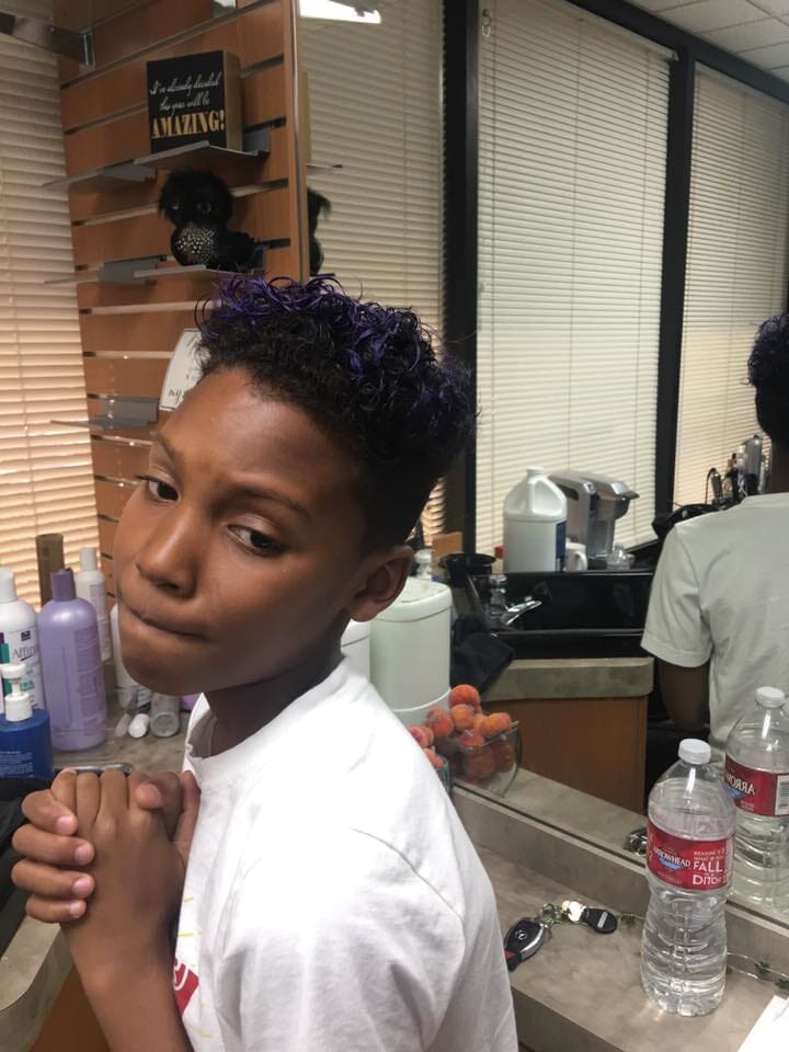 Kid After Getting Her Hair Done With A Color Of Violet — Curly Hair in San Diego, CA