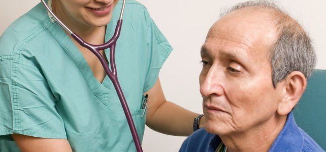 Doctor Listening to Chest of Senior Male Patient — San Marcos, CA — Care Choice Home Care Doctor Listening to Chest of Senior Male Patient — San Marcos, CA — Care Choice Home Care