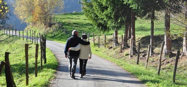 Senior Couple Walking in Park — San Marcos, CA — Care Choice Home Care Senior Couple Walking in Park — San Marcos, CA — Care Choice Home Care