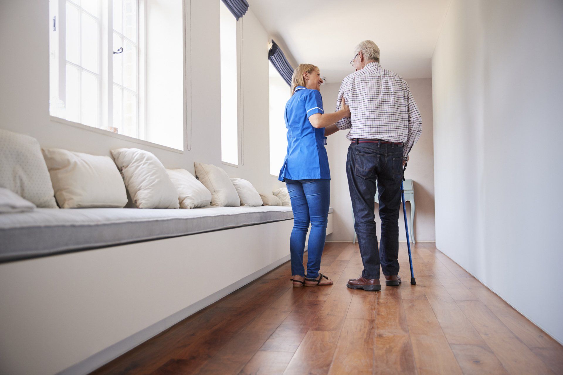 Caregiver Walking with a Old Man — San Marcos, CA — Care Choice Home Care