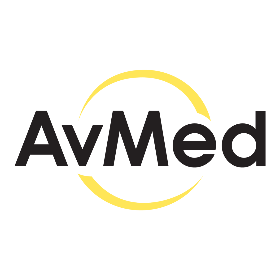AvMed logo: Black text with a yellow crescent moon shape around the text.